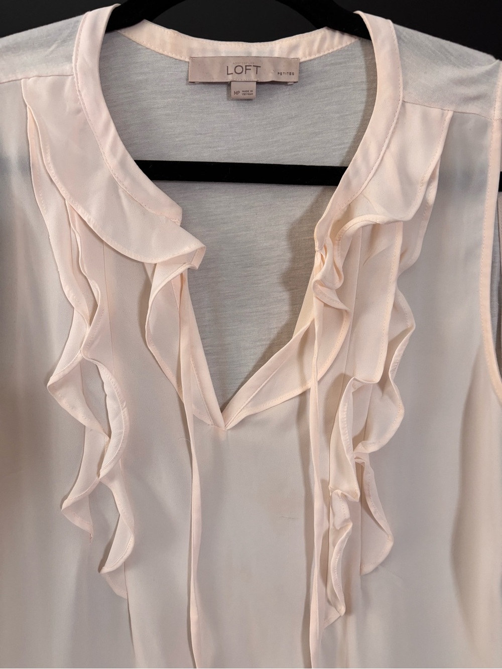 LOFT Cream Ruffle Tie-Front Blouse - Picture 8 of 11
